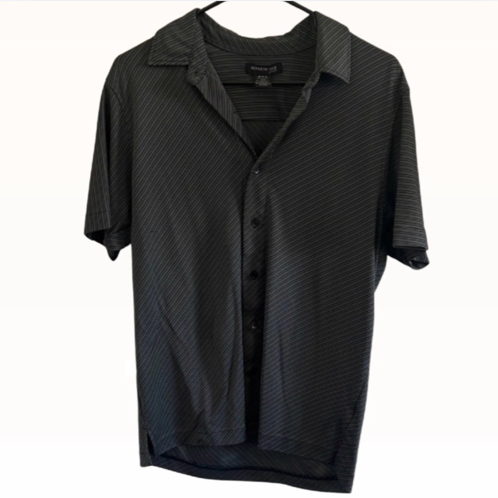 Kenneth Cole Men's Black Pinstripe Button Down Shirt